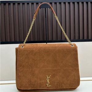 Yves Saint Laurent Tan Suede Shoulder Bag with Gold Chain